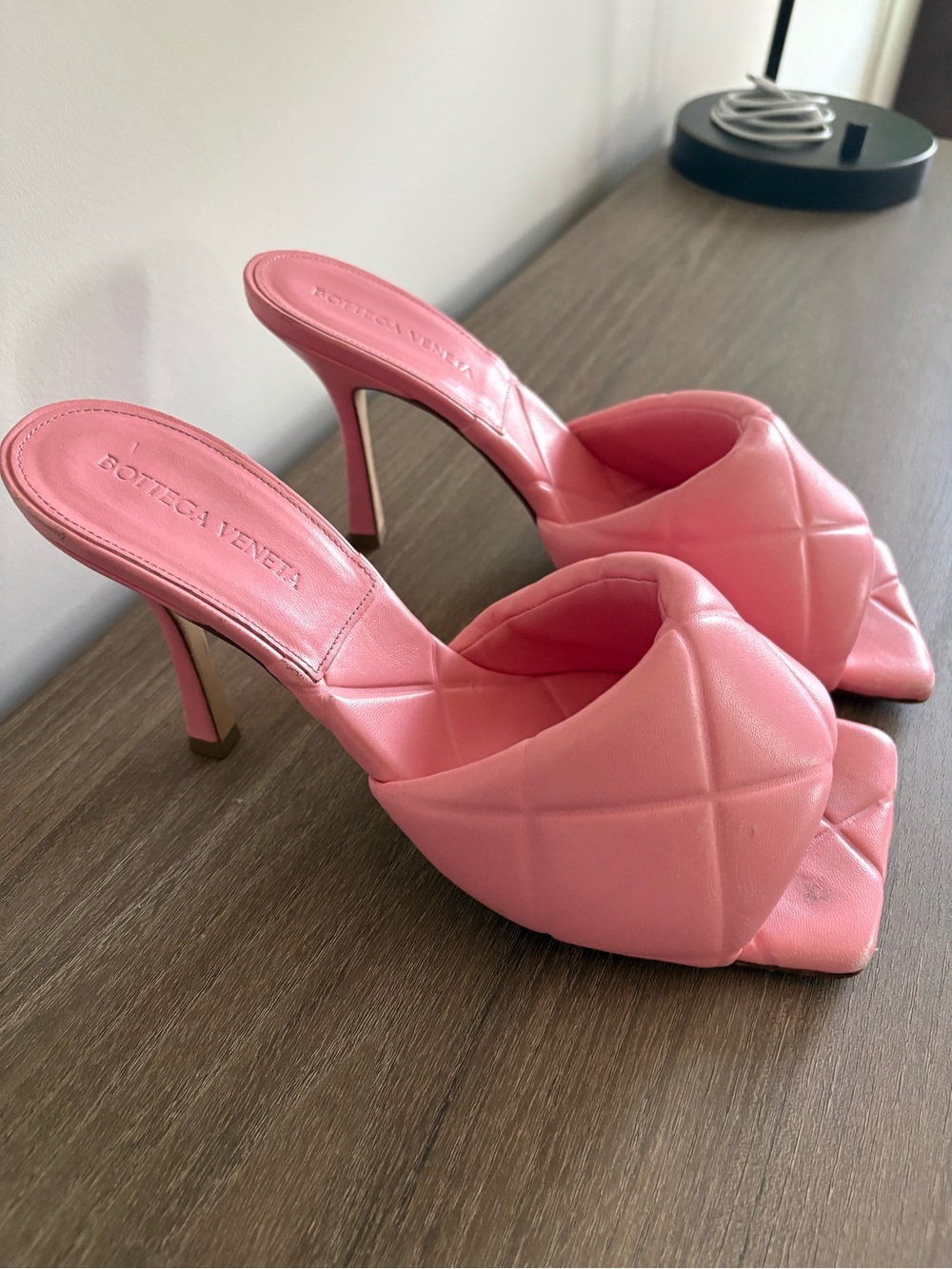 Bottega Veneta Quilted Pink Leather Stiletto Mules